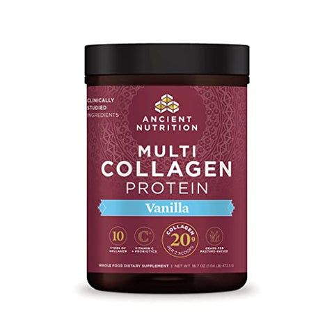 Ancient Nutrition Collagen Powder Protein with Probiotics, Unflavored Multi Collagen Protein with Vitamin C, 45 Servings, Hydrolyzed Collagen Peptides Supports Skin and Nails, Gut Health, 16oz