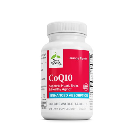 Terry Naturally CoQ10 Chewables - Cellular Energy Support Supplement - Higher Absorption CoQ10 Chewable Supplement - Nutritional Supplement to Aid Healthy Aging & Brain Health - 30 Chewables