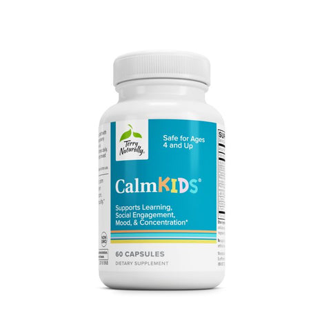 Terry Naturally Calm Kids - 60 Capsules - Childrens Mental Focus Support Supplement, Promotes Calm, Learning & Social Engagement, Contains Phosphatidylserine & Rhodiola - Gluten-Free - 60 Servings