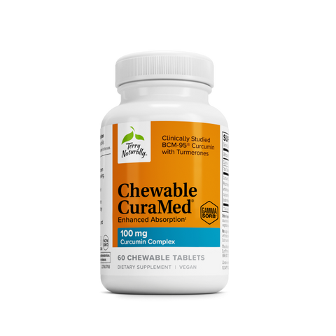Terry Naturally CuraMed 100 mg Curcumin Complex - Enhanced Absorption Curcumin Supplement with Turmeric - Brain & Liver Health Support Supplement - Vegan Dietary Supplement - 60 Chewable Tablets