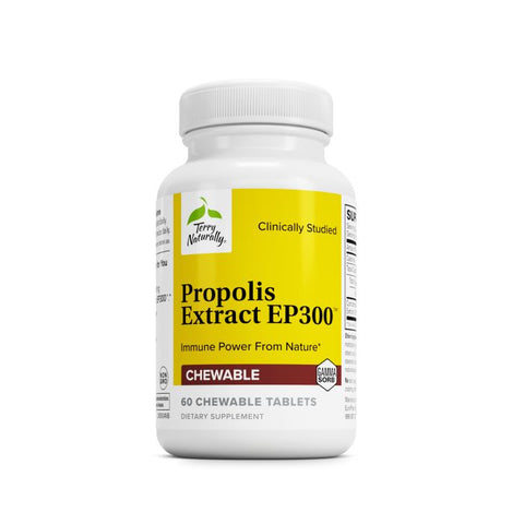 Terry Naturally Propolis Extract EP300 - Upper Respiratory & Immune System Support Supplement - Non-GMO with Bee Propolis Extract - Child & Adult Supplement - 60 Chewable Tablets