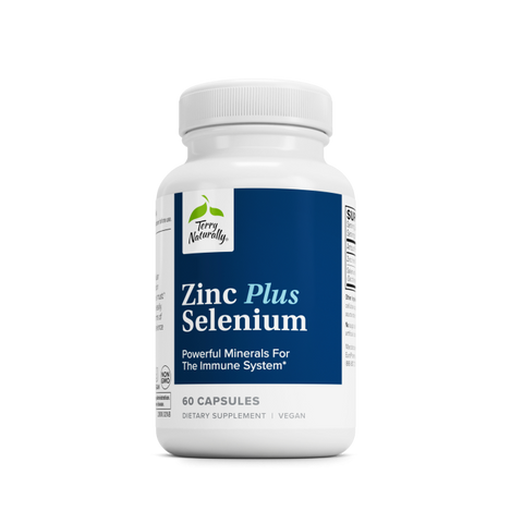 Terry Naturally Zinc Plus Selenium - Immune & Respiratory Health Supplement - Mineral Supplement with Zinc Bisglycinate Chelate - Formula with Selenium for Cellular Health Support - 60 Capsules