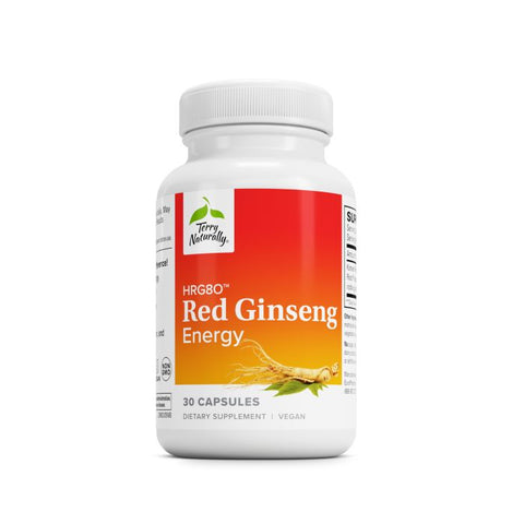 Terry Naturally HRG80 Red Ginseng Energy - Supplement to Support Healthy Energy & Focus - Herbal Supplement with Korean Red Ginseng Root Powder - Vegan Tablets to Aid Healthy Endurance • 7X Stronger - 30 Capsules