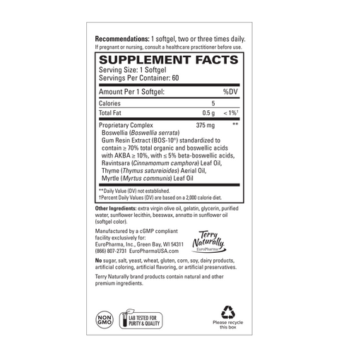 Terry Naturally BosMed Respiratory Support - Respiratory Support Supplement - Herbal Supplement for Lung Support - Healthy Lung Supplement for Clear Bronchial Passages - 60 Softgels