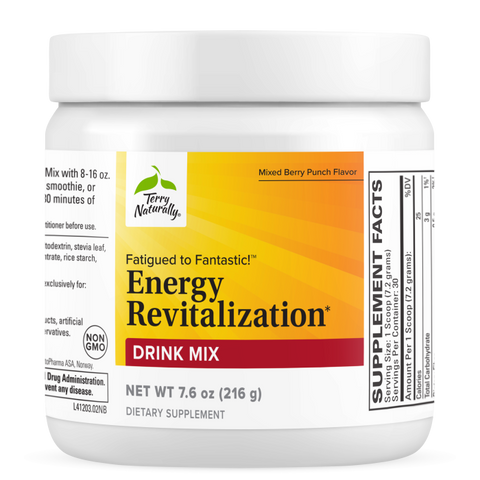 Terry Naturally Fatigued to Fantastic Energy Revitalization - Drink Mix for Energy with L-Tyrosine, Vitamins A, D3, E & B - Supports Heart Health - 1 Jar