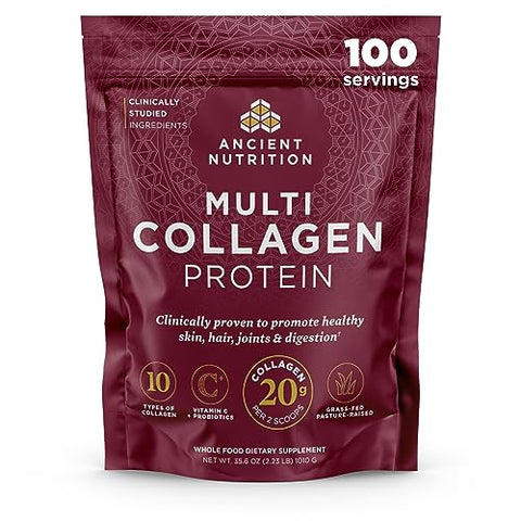 Ancient Nutrition Collagen Powder Protein with Probiotics, Unflavored Multi Collagen Protein with Vitamin C, 45 Servings, Hydrolyzed Collagen Peptides Supports Skin and Nails, Gut Health, 16oz