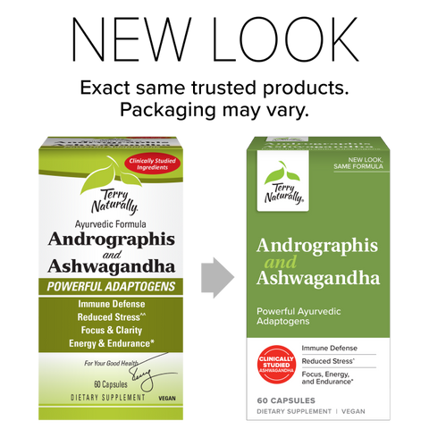 Terry Naturally Andrographis and Ashwagandha - Immune System Support Supplement - Support Energy & Healthy Stress Response - Energy Support Supplement - 60 Capsules (60 Servings)