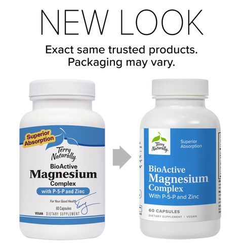 Terry Naturally BioActive Magnesium Complex - Bone & Heart Health Support - Supplement with Vitamin B6, Zinc & Magnesium - Pyridoxal-5-Phosphate Vegan Capsule Supplement