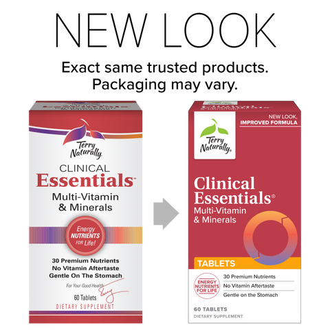Terry Naturally Clinical Essentials - 60 Tablets - Multivitamin & Mineral Supplement with 30 Premium Nutrients, Gentle On The Stomach, No Vitamin Aftertaste - Non-GMO, Gluten-Free - 30 Servings