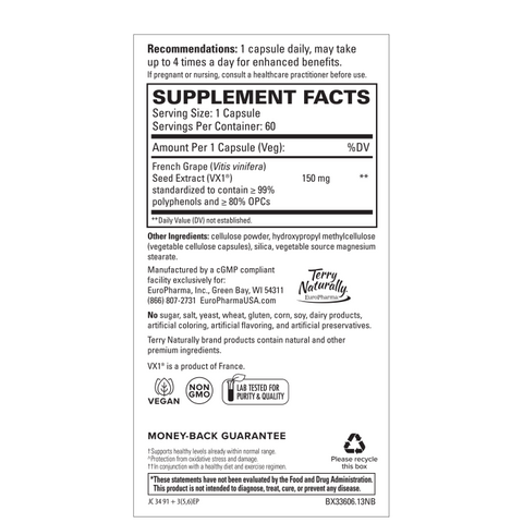Terry Naturally Clinical OPC - Cardiovascular Health & Focus Support Supplement - Dietary Supplement with Grape Seed Extract & Sunflower Lecithin - Immune Support Supplement - 150 mg, 60 Softgels