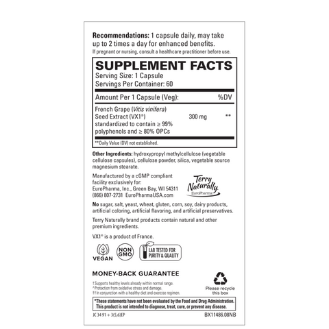 Terry Naturally Clinical OPC French Grape Seed Extract VX1 Capsules 300 mg