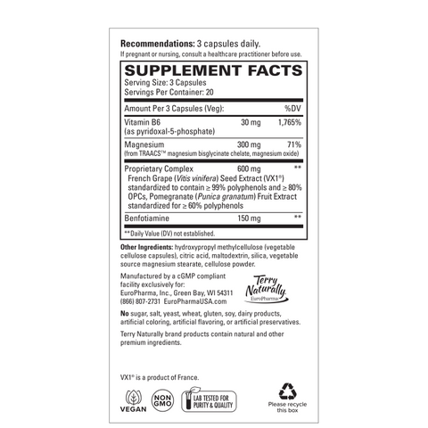 Terry Naturally Clinical OPC Heart - Heart Health Supplement with Magnesium, Vitamin B6, Grape Seed Extract - Dietary Supplement for Artery Health & Circulation
