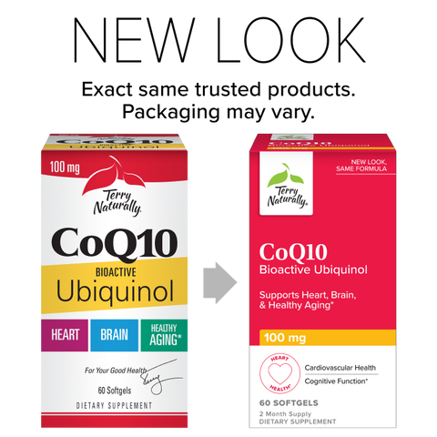 Terry Naturally Qunol Mega Ubiquinol CoQ10 100mg, Superior Absorption, Patented Water and Fat Soluble Natural Supplement Form of C0Q10, Antioxidant for Heart Health, 60 Count Softgels
