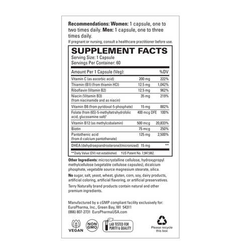 Terry Naturally Cortisol Rescue - Stress Response Support with Vitamin C & Bioactive B Vitamins - Adrenal Health & Energy Support Supplement - 60 Capsules (60 Servings)