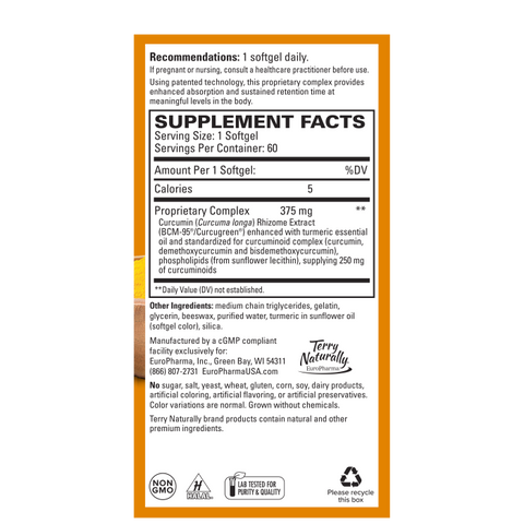 Terry Naturally CuraMed 375mg - Antioxidant Supplement for Brain & Immune Health Support - Dietary Supplement with Curcumin & Turmeric Essential Oil - Herbal Liver Support
