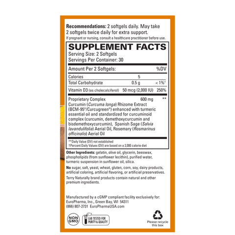 Terry Naturally CuraMed Brain - Dietary Supplement to Support Clarity & Focus - Brain Health Supplement with Curcumin & Turmeric Essential Oil to Aid Concentration - 60 Softgels