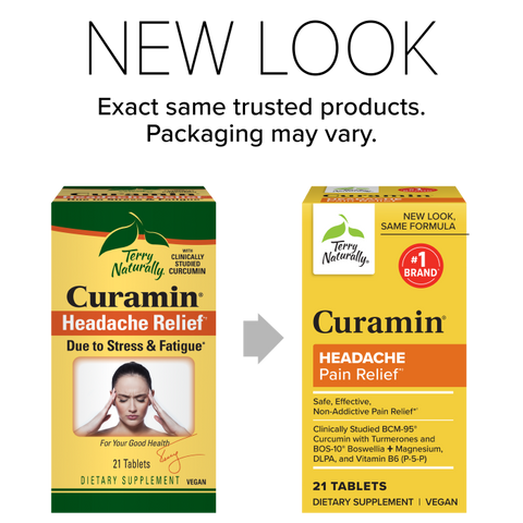 Terry Naturally Curamin Headache - Dietary Supplement with DLPA & Boswellia - Enhanced Absorption Curcumin to Support Headache Relief - Gluten-Free & Non-GMO Relaxation Supplement - 21 Tablets