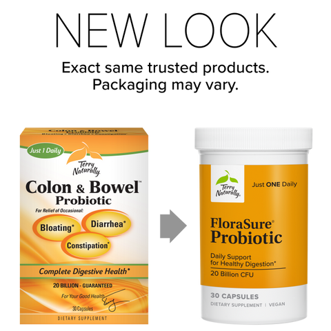 Terry Naturally FloraSure Probiotic - Digestion Supplement to Aid Against Occasional Bloating & Support Gas Relief - Gut Health Support Supplement with Bifidobacterium Bifidum - 30 Capsules