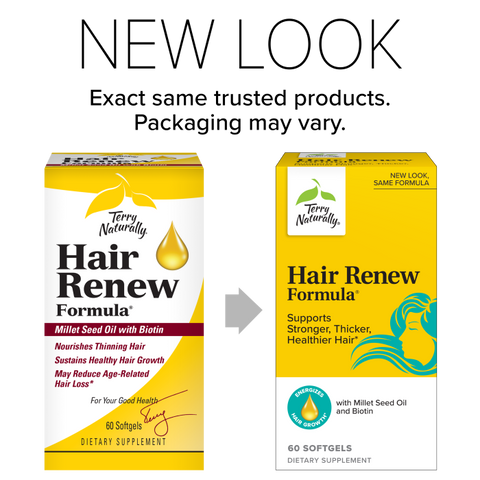 Terry Naturally Hair Renew Formula - Healthy Hair Growth Supplement with Biotin B Vitamins & Zinc - Millet Seed Oil for Keratin Production Support & Stronger, More Radiant Strands - 60 Softgels