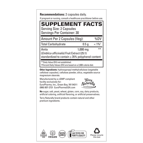 Terry Naturally Healthy Cholesterol with Amla - Antioxidant Supplement for Immune & Heart Support - Supplement to Aid Healthy Cholesterol & Triglyceride - 60 Capsules