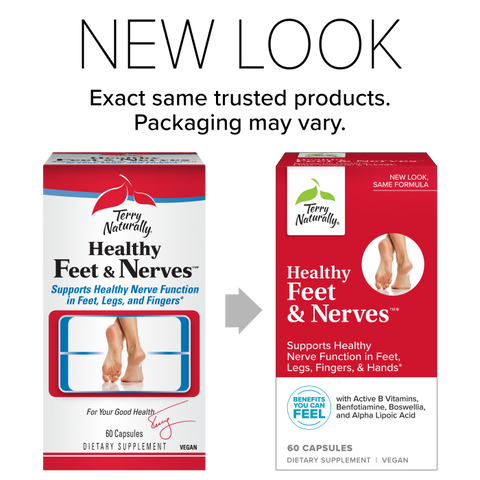 Terry Naturally Healthy Feet & Nerves - Herbal Supplement with Bioactive Vitamin B12 - Circulation & Nerve Health Support Supplement - Vegan Capsules with Boswellia Serrata