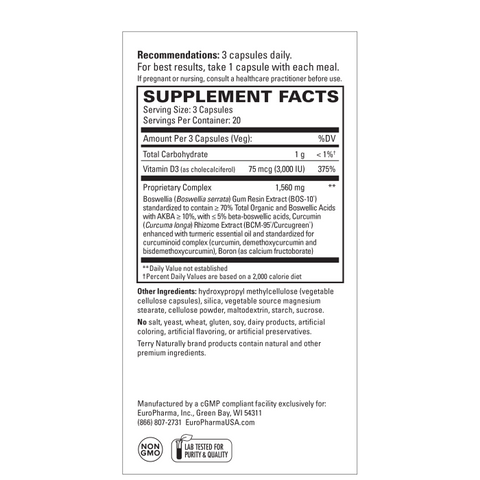 Terry Naturally Healthy Knees & Joints - Dietary Supplement to Support Bone Health & Joint Flexibility - Healthy Knee & Hip Aid with Calcium Fructoborate - 60 Capsules