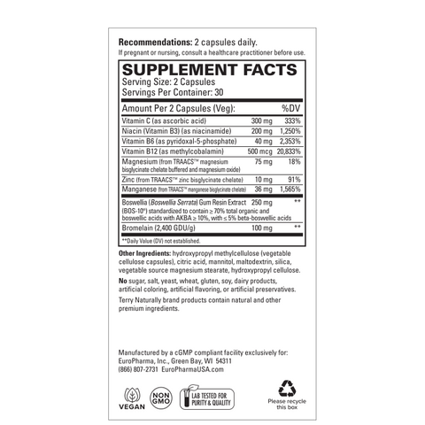 Terry Naturally Healthy Ligaments & Tendons - Dietary Supplement for Connective Tissue & Joint Lubrication Support - Non-GMO Formula to Aid Ligament & Muscle Health - 60 Capsules