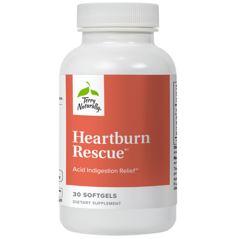 Terry Naturally Heartburn Rescue - Dietary Supplement to Aid Acid Indigestion Relief - Digestive Health Support with D-Limonene & Sea Buckthorn - Aids Occasional Heartburn Relief - 30 Softgels