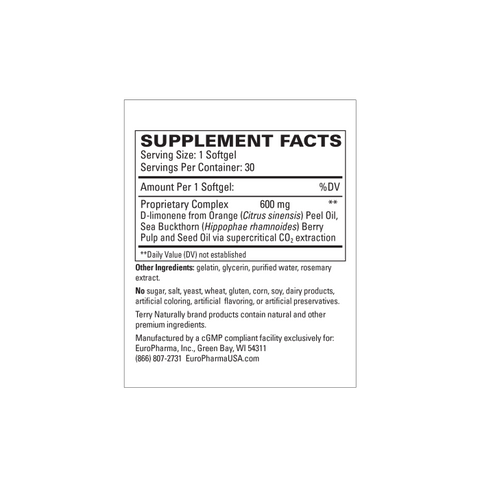 Terry Naturally Heartburn Rescue - Dietary Supplement to Aid Acid Indigestion Relief - Digestive Health Support with D-Limonene & Sea Buckthorn - Aids Occasional Heartburn Relief - 30 Softgels