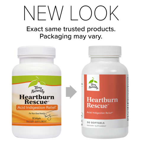 Terry Naturally Heartburn Rescue - Dietary Supplement to Aid Acid Indigestion Relief - Digestive Health Support with D-Limonene & Sea Buckthorn - Aids Occasional Heartburn Relief - 30 Softgels