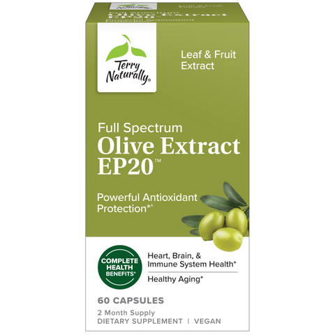 Terry Naturally Olive Extract EP20 - Brain Health Support Supplement with Olive Leaf Extract - Herbal Supplement to Aid Healthy Immune System Function - 60 Capsules