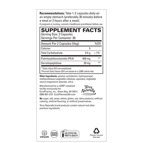Terry Naturally Pea Healthy Inflammation Response - Joint Health Support - Exercise Performance & Post-Workout Support - Contains No Dairy, Gluten, or Soy - 60 Capsules