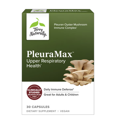 Terry Naturally PleuraMax - Upper Respiratory Health Supplement - Sourced from Oyster Mushrooms - Includes Vitamin C for Immune Support - Vegan & Non-GMO - 30 Capsules (30 Servings)