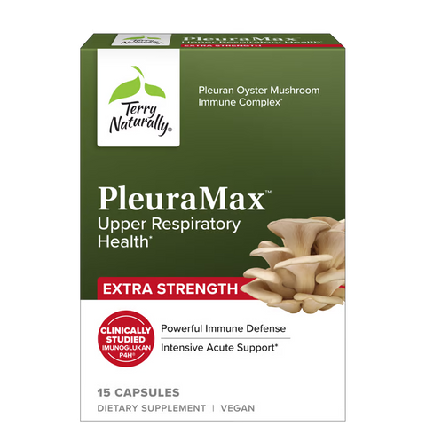 Terry Naturally PleuraMax Extra Strength - Upper Respiratory Health Supplement - Sourced from Oyster Mushrooms - Includes Vitamin C & Zinc for Immune Support - Vegan - 15 Capsules (15 Servings)