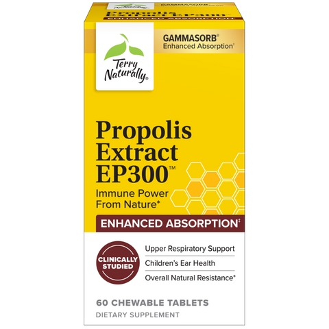 Terry Naturally Propolis Extract EP300 - Upper Respiratory & Immune System Support Supplement - Non-GMO with Bee Propolis Extract - Child & Adult Supplement - 60 Chewable Tablets