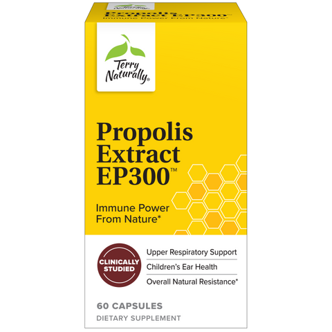 Terry Naturally Propolis Extract EP300 - Upper Respiratory & Immune System Support Supplement - Child & Adult Supplement with Bee Propolis Extract - 60 Capsules