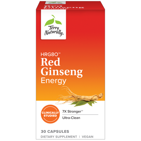 Terry Naturally HRG80 Red Ginseng Energy - Supplement to Support Healthy Energy & Focus - Herbal Supplement with Korean Red Ginseng Root Powder - Vegan Tablets to Aid Healthy Endurance • 7X Stronger - 30 Capsules