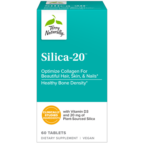 Terry Naturally Silica-20 - Support Hair Growth & Nail Strength - Collagen Supplement to Aid Bone Density & Strength - Skincare Supplement to Support Skin, Nail & Bone Health - 60 Tablets