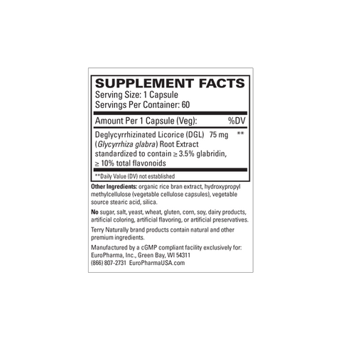 Terry Naturally Stomach & Intestinal Relief - Supplement to Aid Digestive Health & Intestinal Lining - Aids Against Occasional Digestive Discomfort to Soothe Stomach - 60 Capsules