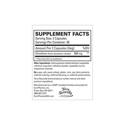 Terry Naturally Strontium - Bone Health & Strength Support - Supplement with Vegan Capsules - Health Supplement with Strontium Citrate for Superior Absorption - 60 Capsules