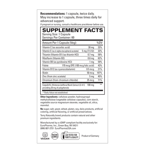 Terry Naturally Sucontral® D - B-Complex & Folate Supplement - Carbohydrate Metabolism Support - Vitamin & Mineral Supplement with Zinc & Chromium