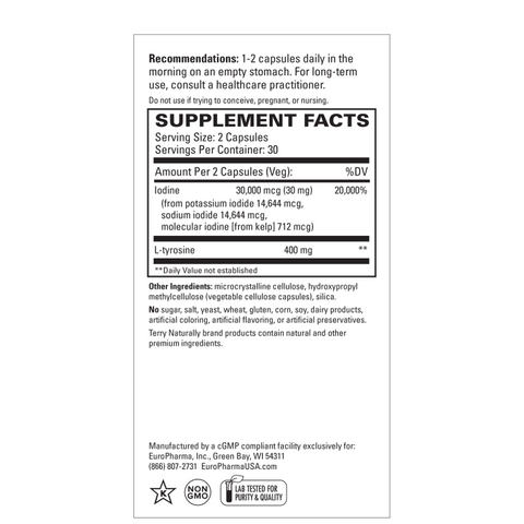 Terry Naturally Thyroid Care - Immune Health & Energy Support Formula - Nutritional Supplement with Iodine for Thyroid Health Support - Wellness Supplement with L-Tyrosine