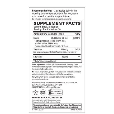 Terry Naturally Thyroid Care Plus - Supplement to Aid Thyroid - Dietary Supplement for Energy & Healthy Hair Support - L-Tyrosine & Selenium