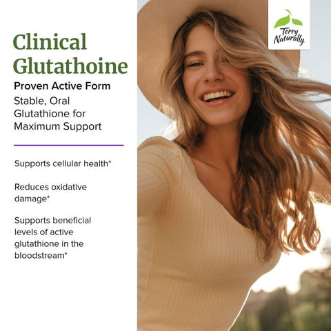 Terry Naturally Clinical Glutathione - Antioxidant Supplement for High Absorption - Dietary Supplement with L-Glutathione - Vegan Supplement to Support Cell Health - 60 Slow Melt Tablets