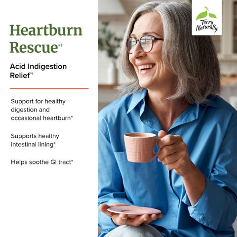 Terry Naturally Heartburn Rescue - Dietary Supplement to Aid Acid Indigestion Relief - Digestive Health Support with D-Limonene & Sea Buckthorn - Aids Occasional Heartburn Relief - 30 Softgels