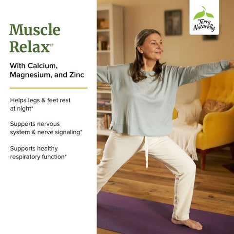 Terry Naturally Muscle Relax - Supplement to Support Nervous System, Muscle Relaxation & Sleep - Muscle Relaxant Supplement with Calcium, Magnesium & ZInc - Respiratory Health Aid - 60 Capsules