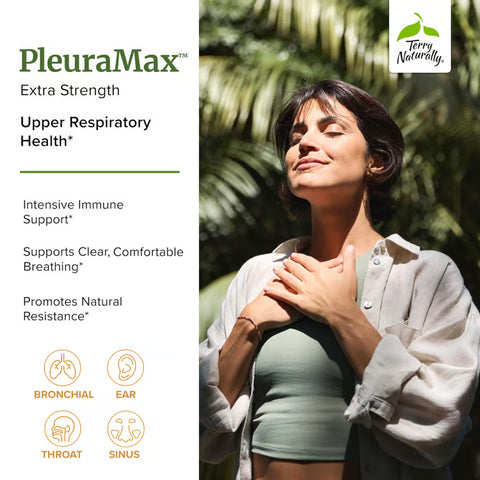 Terry Naturally PleuraMax Extra Strength - Upper Respiratory Health Supplement - Sourced from Oyster Mushrooms - Includes Vitamin C & Zinc for Immune Support - Vegan - 15 Capsules (15 Servings)
