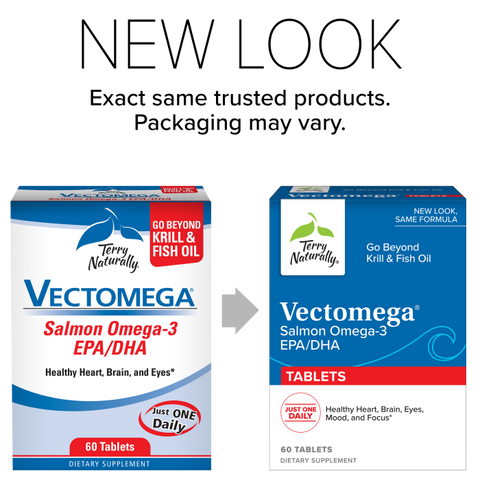 Terry Naturally Vectomega® (Tablets) Salmon Omega-3 EPA/DHA Healthy Heart, Brain, Eyes, Mood, & Focus* - 60 Capsules
