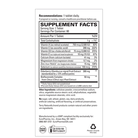 Terry Naturally ViraPro - Supplement with Herbal Blend for Immune Support - Supplement with Elderberry, Zinc & Selenium - Support Immune Response - 60 Tablets