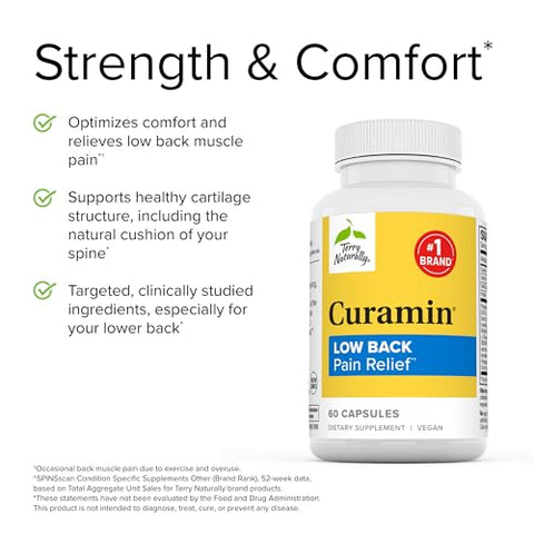 Terry Naturally Curamin Low Back Pain Relief - 60 Capsules, Pack of 2 - with Curcumin, Boswellia & DLPA - Non-GMO, Vegan, Gluten Free - 40 Total Servings